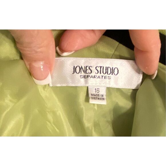 Jones Studio Separates Green/Black Blazer Lined Sz. 16 Open Front Professional - Picture 10 of 12
